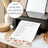 Pastel Roze Boho Wildflowers Bruids Game Kaart