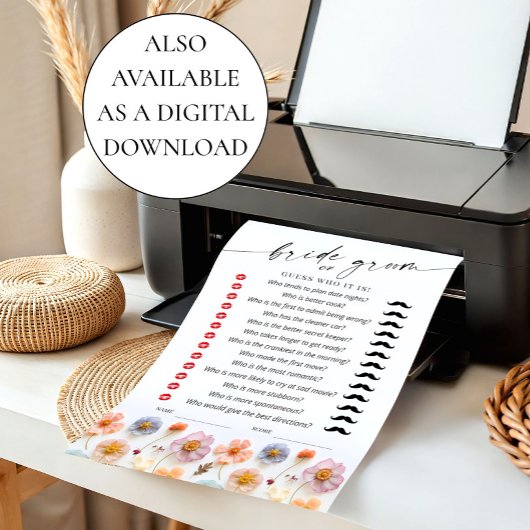 Pastel Roze Boho Wildflowers Bruids Game Kaart