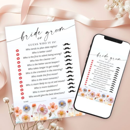 Pastel Roze Boho Wildflowers Bruids Game Kaart