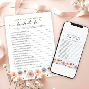 Pastel Roze Boho Wildflowers Bruids Game Kaart