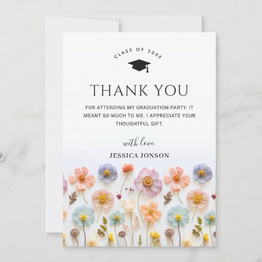 Pastel Roze Boho Wildflowers FOTO Afstuderen Bedankkaart (Voorkant)