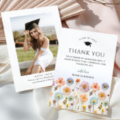 Pastel Roze Boho Wildflowers FOTO Afstuderen Bedankkaart