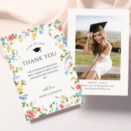 Pastel Roze Boho Wildflowers FOTO Afstuderen Bedankkaart