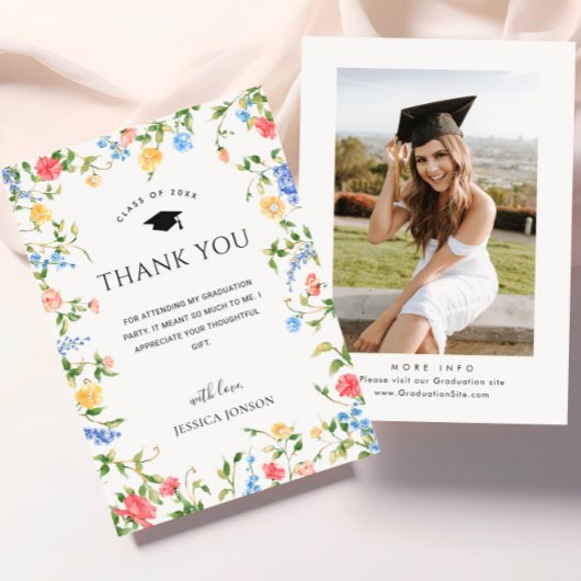 Pastel Roze Boho Wildflowers FOTO Afstuderen Bedankkaart