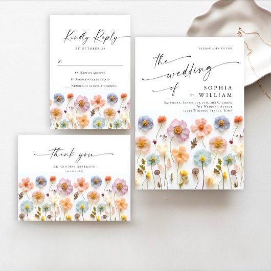 Pastel Roze Boho Wildflowers repetitie diner Kaart