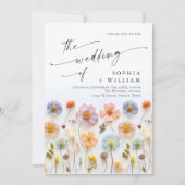 Pastel Roze Boho Wildflowers Wedding Details Kaart (Voorkant)