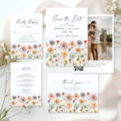 Pastel Roze Boho Wildflowers Wedding Details Kaart