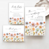 Pastel Roze Boho Wildflowers Wedding Details Uitnodigingen Wikkel