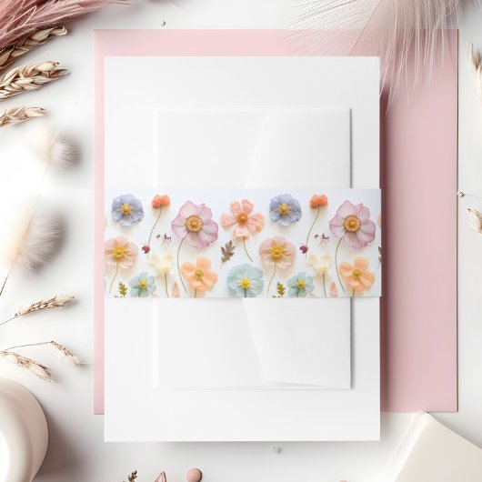 Pastel Roze Boho Wildflowers Wedding Details Uitnodigingen Wikkel