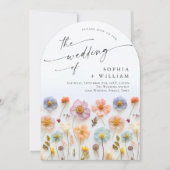 Pastel Roze Boho Wildflowers Wedding Kaart (Voorkant)