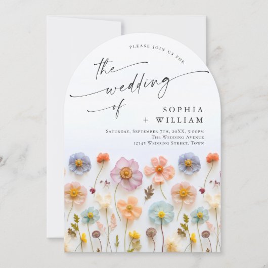 Pastel Roze Boho Wildflowers Wedding Kaart (Voorkant)