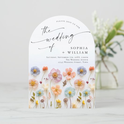 Pastel Roze Boho Wildflowers Wedding Kaart (Staand voorkant)