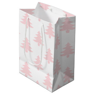 Pastel Roze Bomen Patroon Kerstmis Medium Cadeauzakje