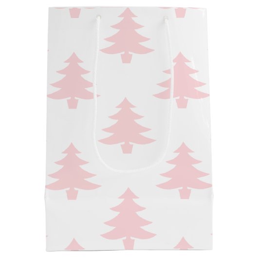 Pastel Roze Bomen Patroon Kerstmis Medium Cadeauzakje (Achterkant)
