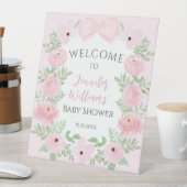 Pastel roze boog bloemenbord baby shower welkomstb reclamebord met voetstuk (Insitu)