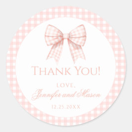 Pastel roze boog gingham baby shower dank u ronde sticker