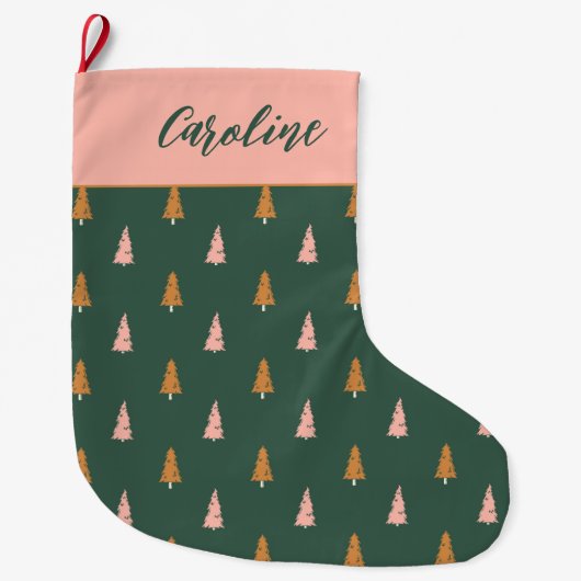 Pastel Roze & Bos Groene bomen Vakantie Grote Kerstsok (Voorkant)