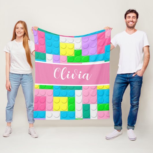 Pastel roze bouwstenen op maat meisje fleece deken (In situ)