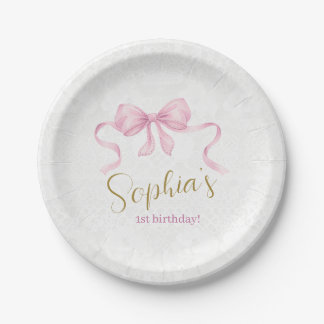 Pastel Roze Bow & Elegant Gouden Script Verjaardag Papieren Bordje