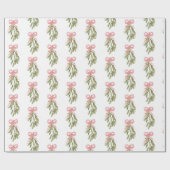 Pastel Roze Bow op kerstmis Mistletoe Gift Cadeaupapier (Vlak)