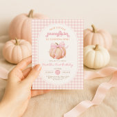 Pastel Roze Bow Pompoen Herfst 1e Verjaardag Party Kaart