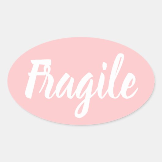 Pastel roze breekbare trendy moderne bedrijven ovale sticker (Voorkant)