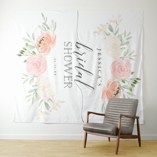 Pastel Roze Bruiloft Bridal Shower Achtergrond Fot Wandkleed (In Situ (horizontaal))