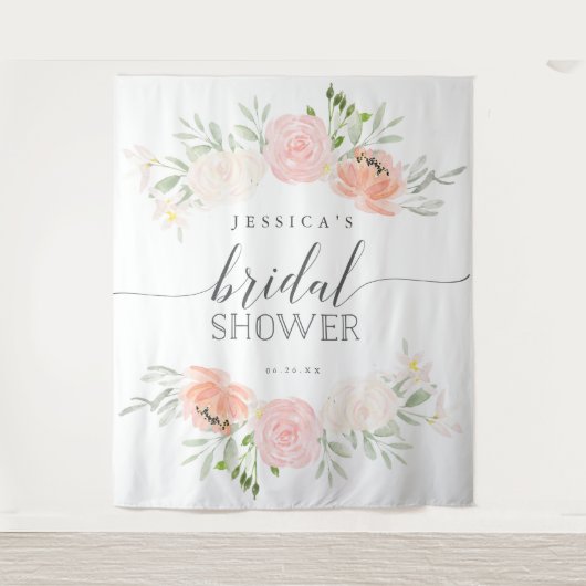 Pastel Roze Bruiloft Bridal Shower Achtergrond Fot Wandkleed (Voorkant)