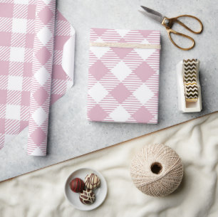 Pastel Roze Buffel Plaid Diagonaal Patroon Cadeaupapier