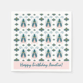 Pastel Roze Bugs Bloem Patroon Verjaardag Servet (Voorkant)