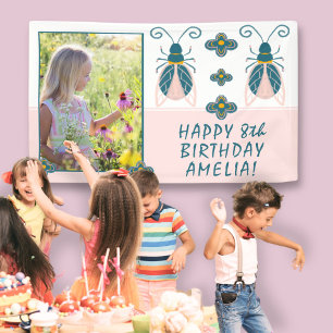 Pastel Roze Bugs Bloemenmeisje Foto Verjaardag  Spandoek