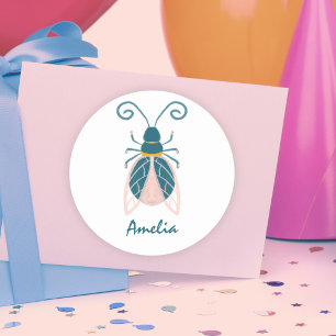 Pastel Roze Bugs Bloemenmeisje Name Ronde Sticker