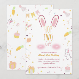 Pastel Roze Bunny 2e Verjaardag Hop Twee Het Uitno Kaart