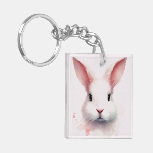 Pastel Roze Bunny Acryl Sleutelhanger – Schattige (Voorkant Links)