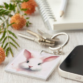 Pastel Roze Bunny Acryl Sleutelhanger – Schattige (Voorkant Rechts)