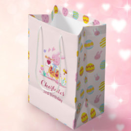 Pastel Roze Bunny Garden Egg Pattern Kids Verjaard Medium Cadeauzakje
