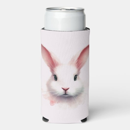 Pastel Roze Bunny Gezicht Koelbox Seltzer Blikjeskoeler (Seltzer Voorkant)