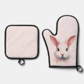 Pastel Roze Bunny Gezicht Oven Mitt & Pot Houder S Ovenwant & Pannenlap Set (Voorkant)