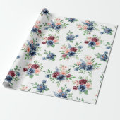 Pastel Roze Burgandy Blauwe Bloemen Cadeaupapier (Uitgerold)