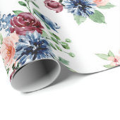 Pastel Roze Burgandy Blauwe Bloemen Cadeaupapier (Rol Hoek)