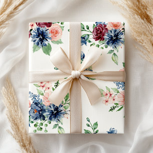 Pastel Roze Burgandy Blauwe Bloemen Cadeaupapier