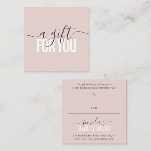 Pastel roze cadeaubon schoonheidssalon script kortingskaartje (Voorkant / Achterkant)