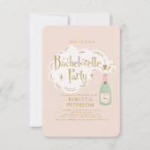 Pastel roze champagne vrijgezellenfeest kaart (Voorkant)