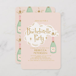 Pastel roze champagne vrijgezellenfeest kaart