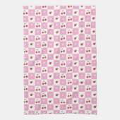 Pastel Roze Check Patroon Kersen Keuken Handdoeken (Verticaal)