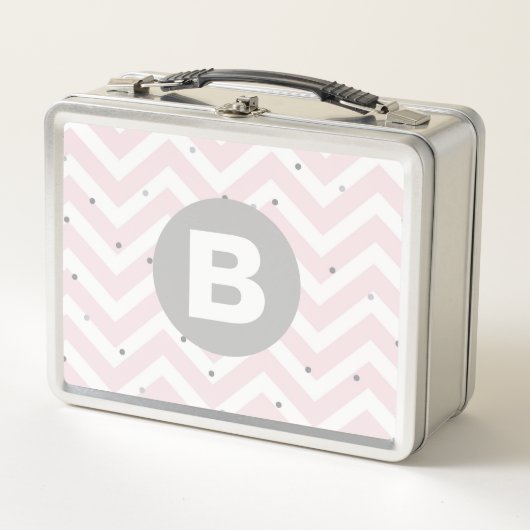 Pastel Roze Chevron en Stippen Grijs Monogram (Voorkant)