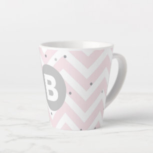 Pastel Roze Chevron en Stippen Grijs Monogram Latte Mok