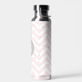 Pastel Roze Chevron en Stippen Grijs Monogram Waterfles (Links)