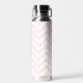 Pastel Roze Chevron en Stippen Grijs Monogram Waterfles (Achterkant)