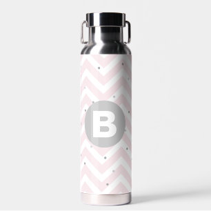 Pastel Roze Chevron en Stippen Grijs Monogram Waterfles